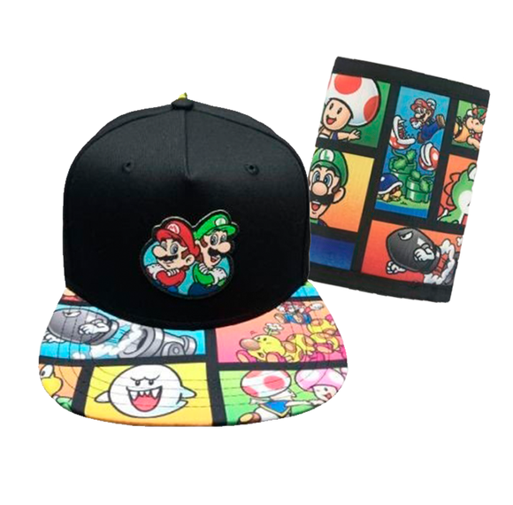Super Mario Bros Snapback Pack Gorra Y Billetera Para Niños